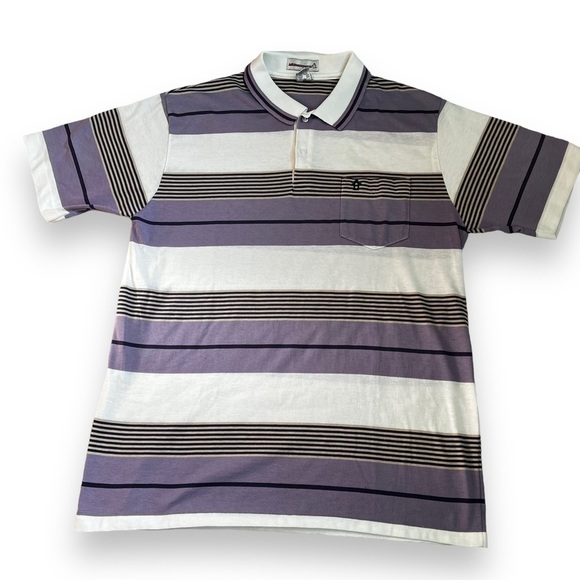 Vintage Munsingwear Penguin Polo Striped Short Sleeve Purple Made in USA Large - Picture 1 of 6